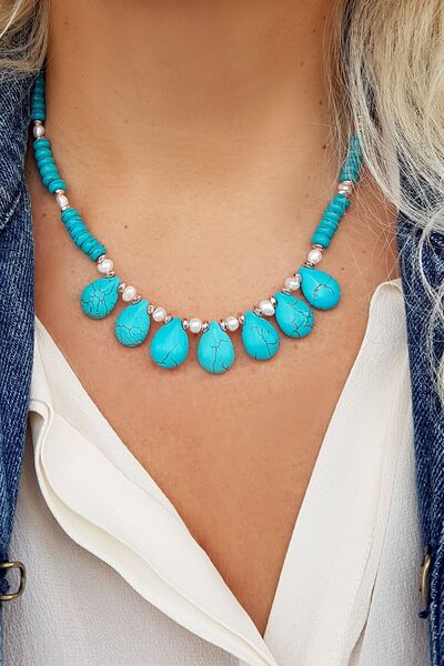 VAOOV Inci Ve Firuze Taşlı Gümüş Kolye