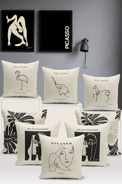 Bertille Home Set de 8 huse de pernă cu imprimare digitală pe două fețe Art Series (Set de huse artistice)