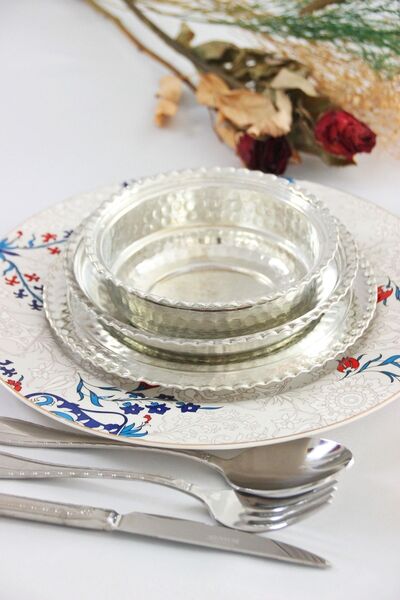 GÜR BAKIR El Yapımı Bakır Yemek Tabak 3'lü Set Beyran