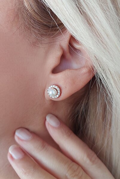 VAOOV 925 Ayar Gümüş Yuvarlak Taşlı İnci Küpe