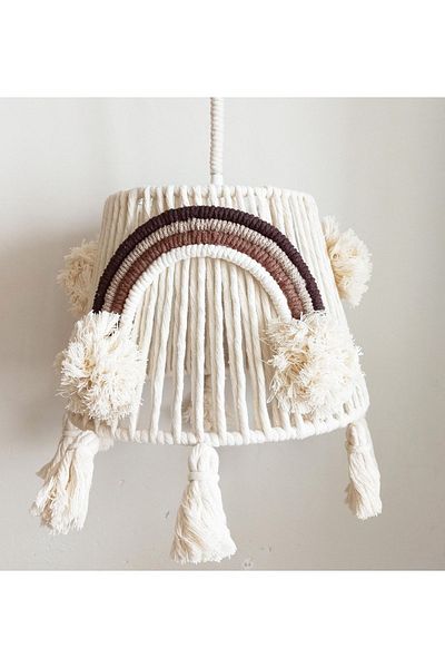 C&A&B KUZEY AVİZE Ecru Macrame String Wrap Rainbow Applique Design Baby -child-teen Room Pendant Lamp Chandelier(37)