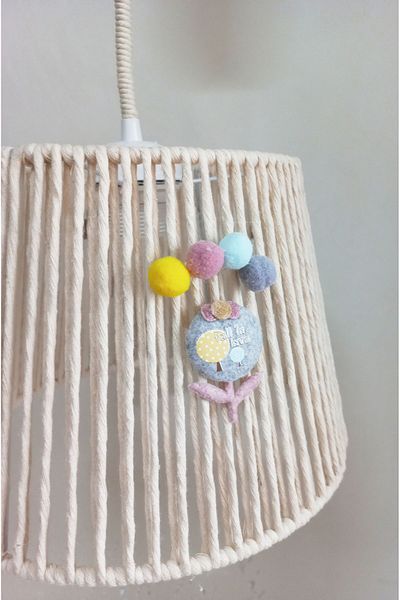 C&A&B KUZEY AVİZE ECRU MACROME ACCESSORY AND POMPOM CONICAL WIRE BABY GIRL AND CHILDREN'S ROOM DESIGN PENDANT LIGHT CHANDELIER