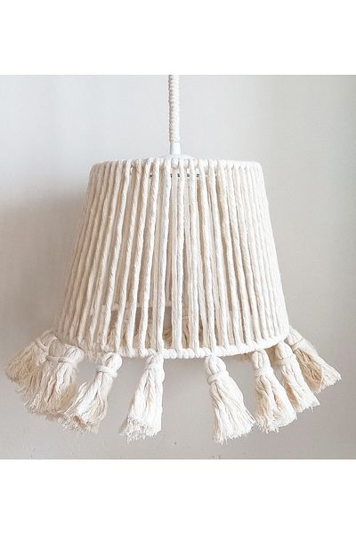 C&A&B KUZEY AVİZE Ecru Macrame Rope Wrap Fringed Design Baby-Child-Teen Room Pendant Lamp Chandelier