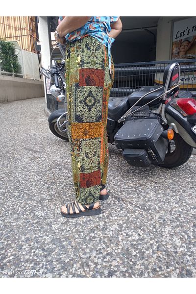 hoaryage Ethnic Patterned 100% Cotton Viscose Pants with Elastic Waist
