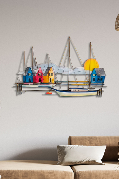 SteelArtDec Günbatımında Yelkenli Renkli Metal Tablo