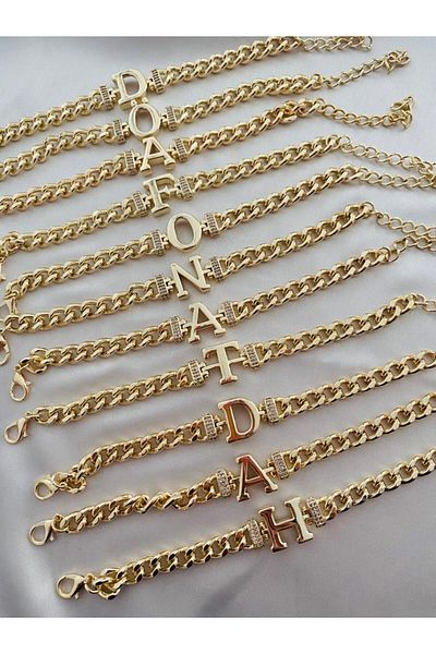 HD Brățară din oțel cu lanț de piatră cu litere personalizate - U LETTER