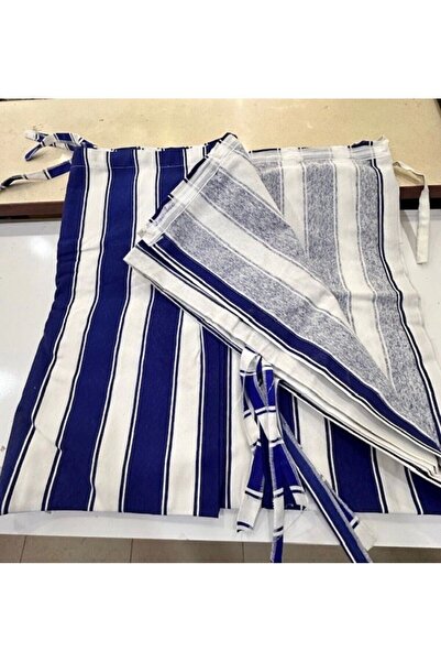 Emirbaş Lüks 1.sınıf Balkon Perdesi Üst Kornişli Alt Ve Yanlarda Bağcıklı Mavi Beyaz