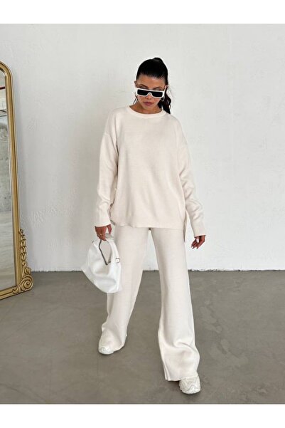 lovebox Crew Neck and Button Detailed Knitwear Sweater and Wide Leg Trousers - 104