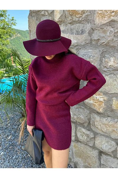 lovebox Silk Pique Patterned Knitwear Sweater and Skirt Set - Half Neck - Women 101