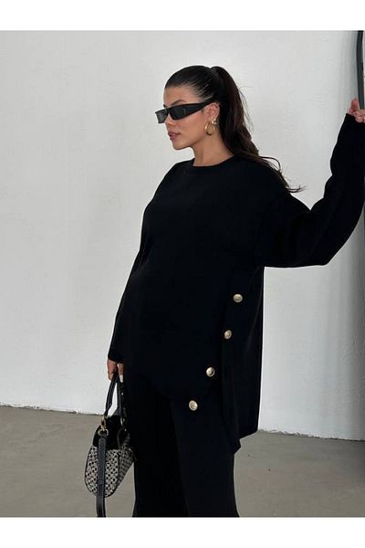 lovebox Crew Neck and Button Detailed Knitwear Sweater and Wide Leg Trousers - 104