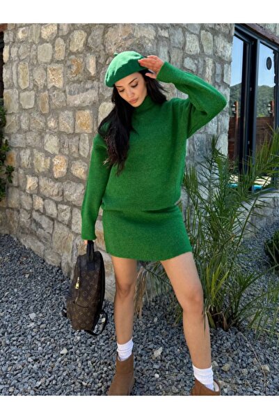 lovebox Silk Pique Patterned Knitwear Sweater and Skirt Set - Half Neck - Women 101