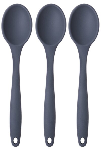 Kitchen Design Lab Büyük Boy Yanmaz Yapışmaz Silikon Antrasit Kaşık Seti 3 Ad...