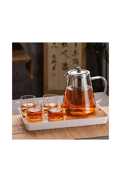 morponi Borosilicate Glass Steel Strainer and Lid Oval Design Luxury Tea & Coffee Teapot 750 Ml (IPC)