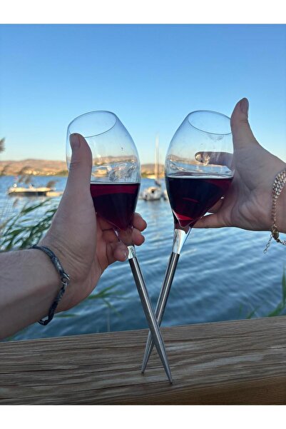 YAZGÜLÜ DÖNMEZ Toprağa-Kuma Saplanabilen El Yapımı Paslanmaz Çelik Tabanlı Şarap Kadehi