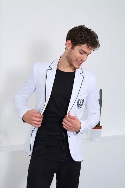 ModaTEKS Ανδρικό λευκό μπουφάν Modackt Tyc00491277448