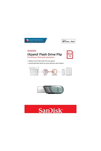 SanDisk Ixpand Flash Drive 64 Gb Type A + Lightning Taşınabilir Usb Bellek Gri