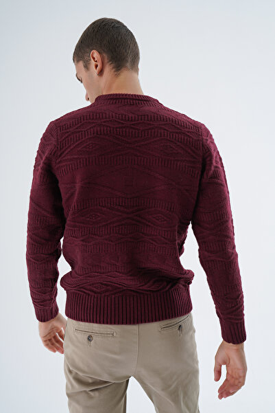 Trist Star Claret Red Diamond Patterned Men's Knitwear Sweater - Crew Neck, Wool Color TRIST-5332