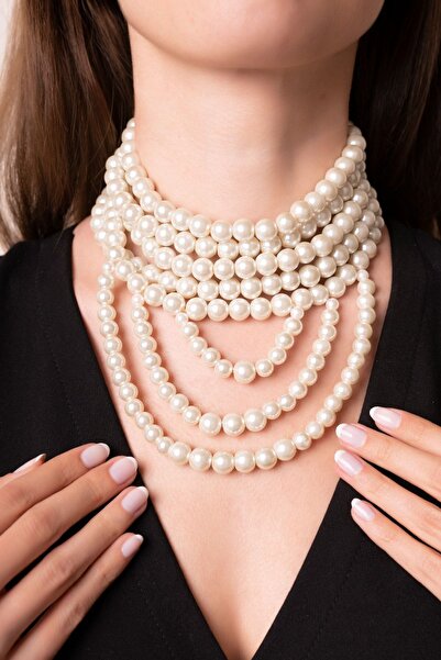 Ayenci Özel Tasarım Krem Çoklu Yeni Moda Hediyelik Kolye