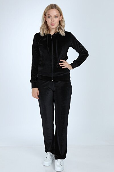 İkmal Bezkamenný černý sametový oblek s širokými nohami