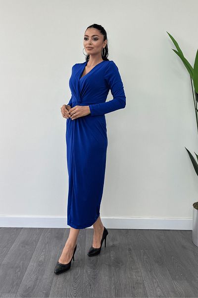 giyimmasalı Jersey Fabric Design Pencil Dress - SAX BLUE