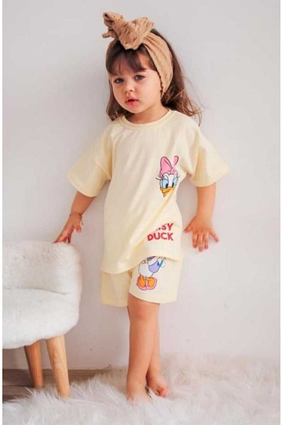 timpy kids Daisy DucK Summer Girl's Set - Front and BacK Printed Combed Cotton