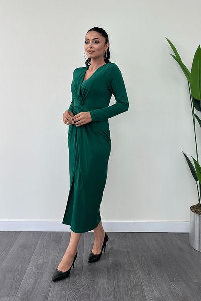 giyimmasalı Jersey Fabric Design Pencil Dress - EMERAL GREEN