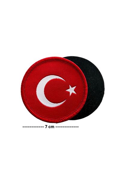 Megas Etiket Cırtlı - Yuvarlak Pikolu Türk Bayrağı Dokuma Arma