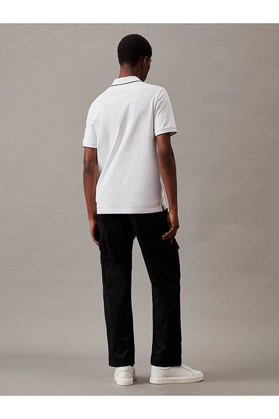 Calvin Klein Bílé pánské tričko Polo Neck – bavlna, logo, tkaná látka K10K 112751 -YAF