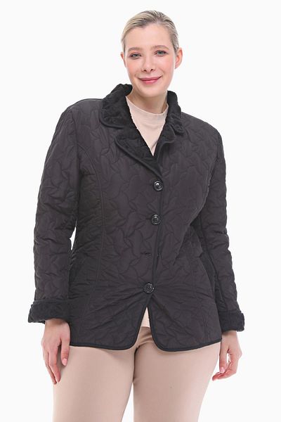 VETRE Women's Large Size Polo Collar Black Short Quilted Coat 1011