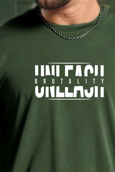 BESSA Unleash Printed Khaki Oversize βαμβακερό αθλητικό μπλουζάκι - Crew Neck