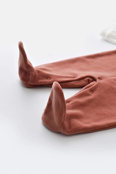 BabyCosy Bebek Teddy Kadife Ayaklı Tulum, %80 Organik Pamuk & %20 Polyester, Bebek Ve Yenidoğan Serisi - Csyk