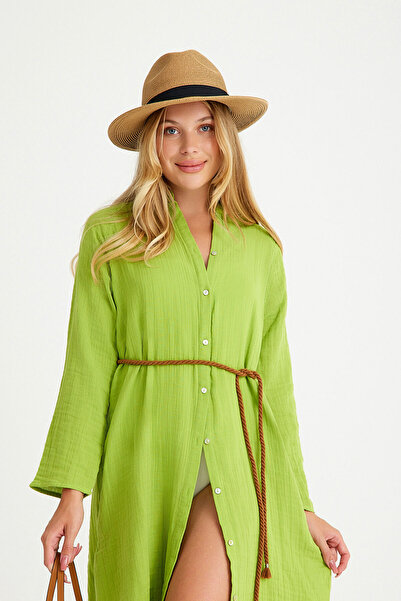 Miespiga Φόρεμα πουκάμισο παραλίας με λεπτομέρεια από 100% βαμβακερή υφασμένη μουσελίνα με γιακά δικαστή