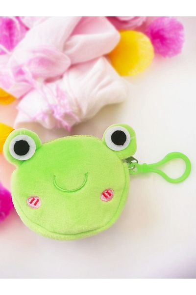 Dino Cute Frog Plush Wallet Makeup Coin Purse Keychain Bag Ornament