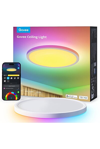 Govee RGBIC Akıllı Tavan Lambası 24W, 30 cm Çap, 16 Milyon Renk, Alexa ve Goo...