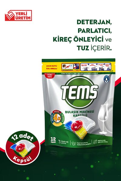 TEMS 12 Pack of 4 Effect Dishwasher Capsules Detergent