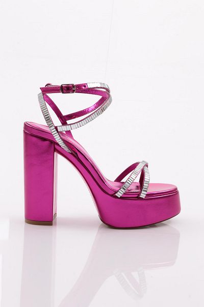 DGN Women's Stone Stripe Heeled Shoes Fuchsia Metallic 383236