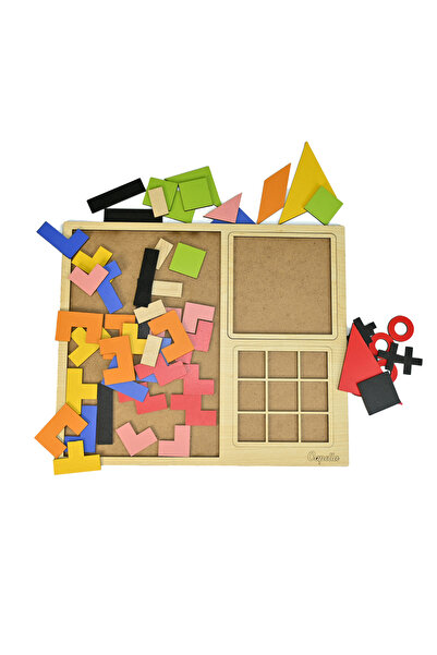 Capellawoodworks 3'lü Oyun Seti Tetris Tangram xOx Eğitici Ahşap Oyuncak