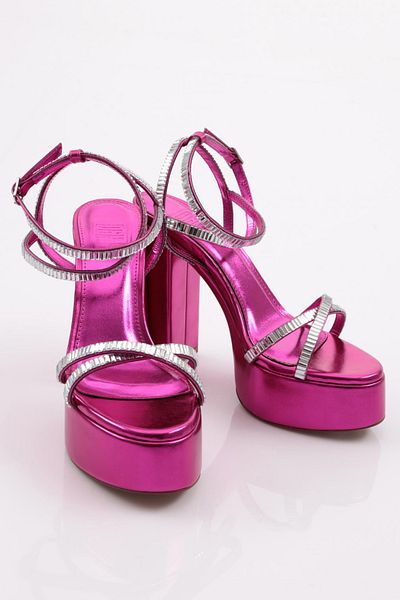 DGN Women's Stone Stripe Heeled Shoes Fuchsia Metallic 383236