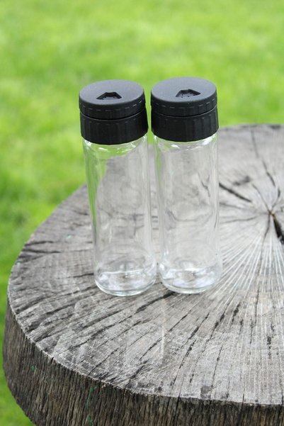 AzzaWood Salt Shaker, Pepper Shaker 105 Ml. Volume. With Black Plastic Cover.
