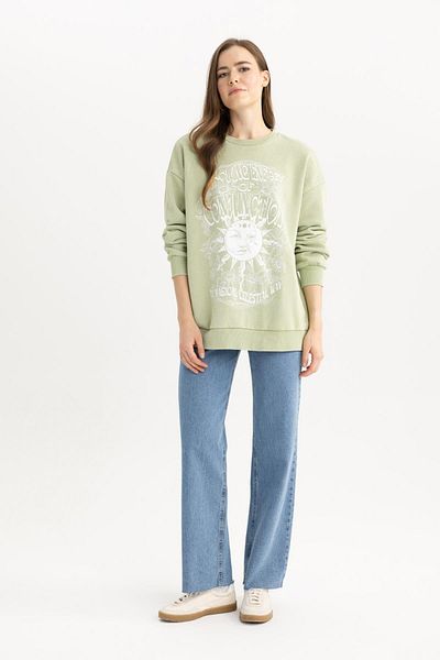 DeFacto Oversize Wide Fit Crew Neck Printed Pale Washing Effect Χοντρό φούτερ B7283ax23wn