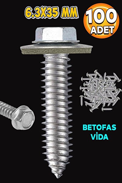 Badem10 Betofast Vidası 6.3x35 mm Paket 100 ADET Sivri Uçlu Çatı Panel Beton ...