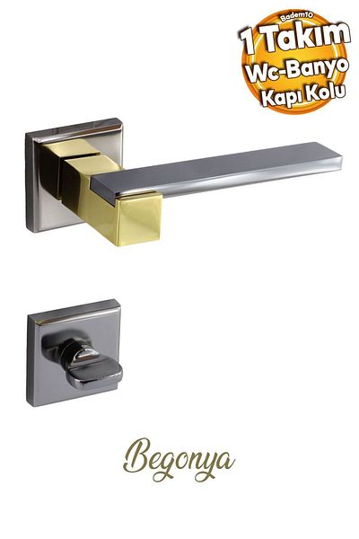 Badem10 Begonia Lux Smoked Gold Square Rosetă Wc-Baie Compatibilă Mâner de ușă Mânere de ușă potrivite pentru dreapta și stânga 1 set