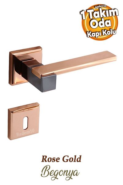 Badem10 Begonia Lux Cupru Smoked Square Rosette Mâner de ușă compatibil cu camera Mânere de ușă potrivite pentru dreapta și stânga 1 set