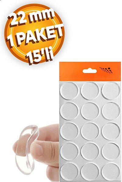 Badem10 Yapışkanlı Cam Tutucu Şeffaf 22 Mm 15 Li Mobilya Raf Ses Tutucu