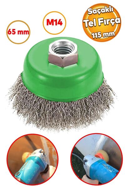 Badem10 Saçaklı Çanak Fırça Paslanmaz 65 mm M14 Pas Kir Boya Kazıma Temizleme...