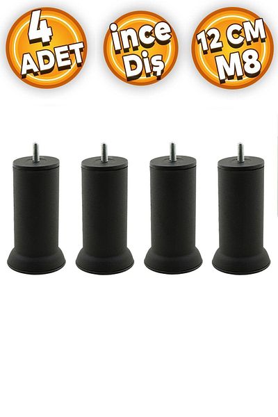 Badem10 M8 Mobilier Baza Canapea extensibila - Picior de inalta, Picioare din metal negru cu dinti fin, 12 Cm 4 buc
