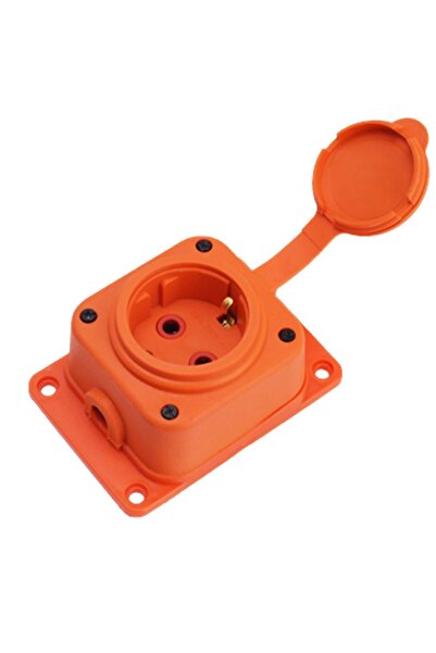 Badem10 Tekli Monofaze Kauçuklu Kablo Bahçe Sıva Üstü Dış Mekan Korunaklı Priz Kapaklı Turuncu Tek