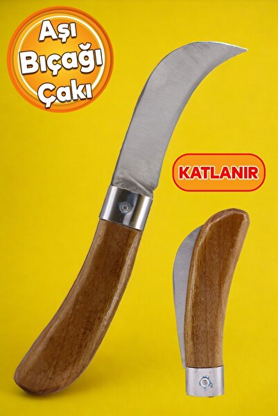 Badem10 Ahşap Saplı Bıçak Çakı Aşı Bıçağı Profesyonel Çelik Eğri Uçlu Bağ Ağa...