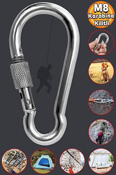 Badem10 Karabina Kilitli 8 MM Yaylı Kanca Paslanmaz Çelik Kilit Olta Dağcılık Kamp Ekipmanları Halat Askı
