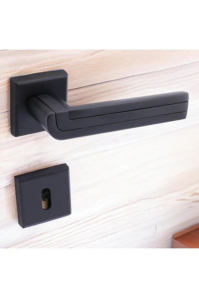 Badem10 (1 SET) Defne Luxury Mat Black Rosette Mânere uși pentru uși de cameră potrivite pentru stânga dreapta